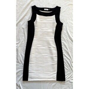 Calvin Klein Geometric Textured Sheath Dress Black & White Womens Size 14